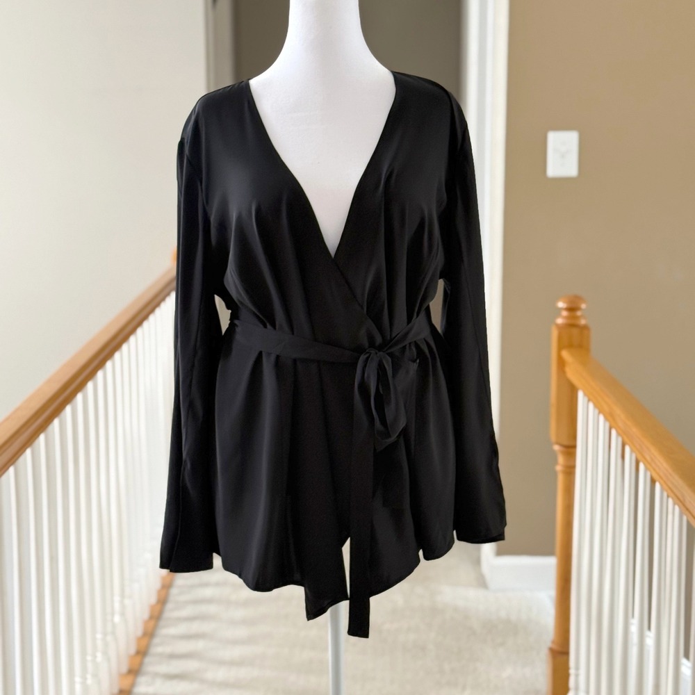 Pari Passu Rori Black Silk Wrap Top Long Sleeve Belted Blouse Sz 6 Handmade NYC